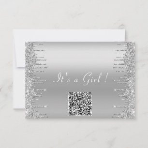 QR Code Silver Glitzer Baby Girl Shower Einladung