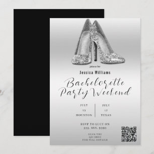 QR CODE Silver Glitzer Shoes Bachelorette Einladung