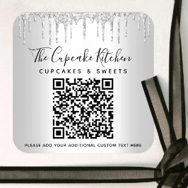 QR-Code Silver Glitzer Tropfen Geschäftsname Moder Quadratischer Aufkleber