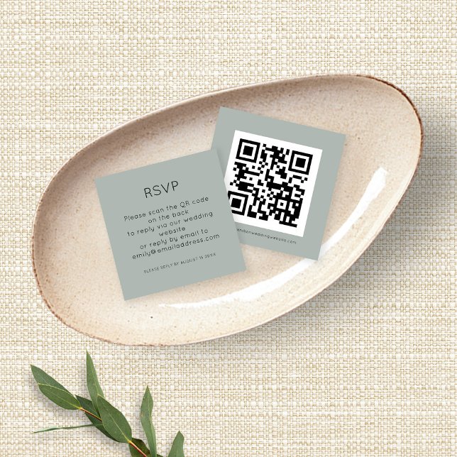 QR Code Silver Sage Green Wedding RSVP Enclosure Begleitkarte (Von Creator hochgeladen)