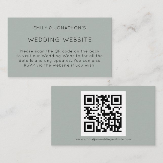 QR Code Silvery Sage Green Wedding Website Enclos Begleitkarte (Vorne/Hinten)