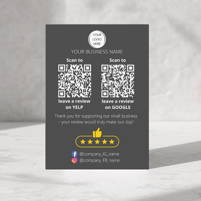 QR-Code Small Business Bewertung GOOGLE und YELP  Visitenkarte (QR-code "leave a review" business card. Five stars review. Custom logo, yelp and google)