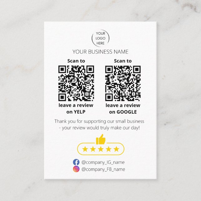 QR code small business review GOOGLE and YELP  Visitenkarte (Vorderseite)