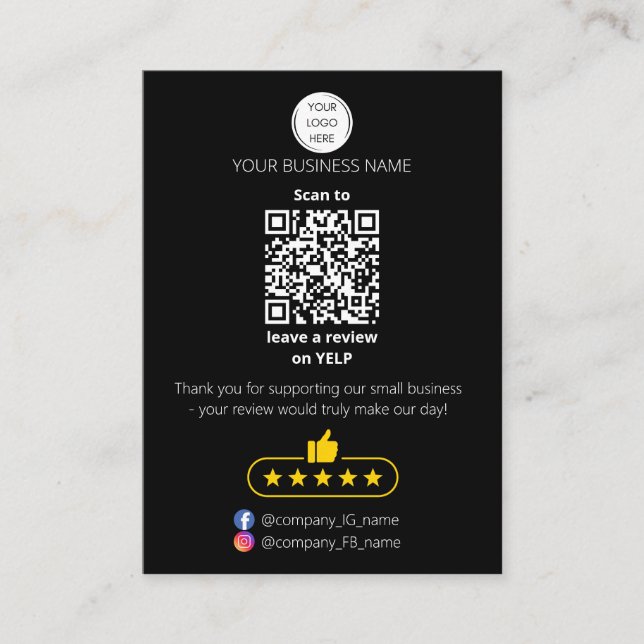 QR code small business review GOOGLE and YELP  Visitenkarte (Vorderseite)