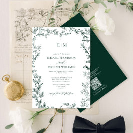 QR Code Smaragdgrüne, elegante Monogramm-Hochzeit Einladung