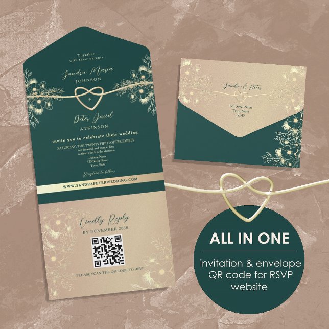 QR Code Smarald Green Gold Wedding All In One Einladung (Von Creator hochgeladen)