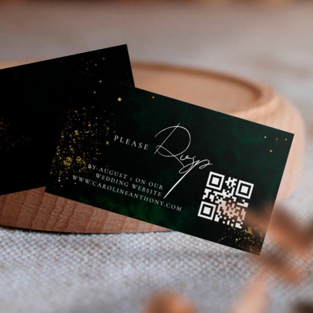 Qr Code Smarald Green Magic Gold Wedding RVSP Begleitkarte (Von Creator hochgeladen)