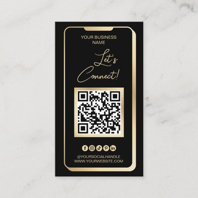 QR Code Social Media Feminine Modernes Gold Busine Visitenkarte (Vorderseite)