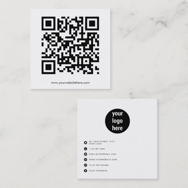 QR Code Social Media Logo Business Card Quadratische Visitenkarte (Vorne/Hinten)