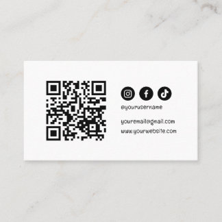 QR Code Social Media Moderne Elegante Schwarz-weiß Visitenkarte