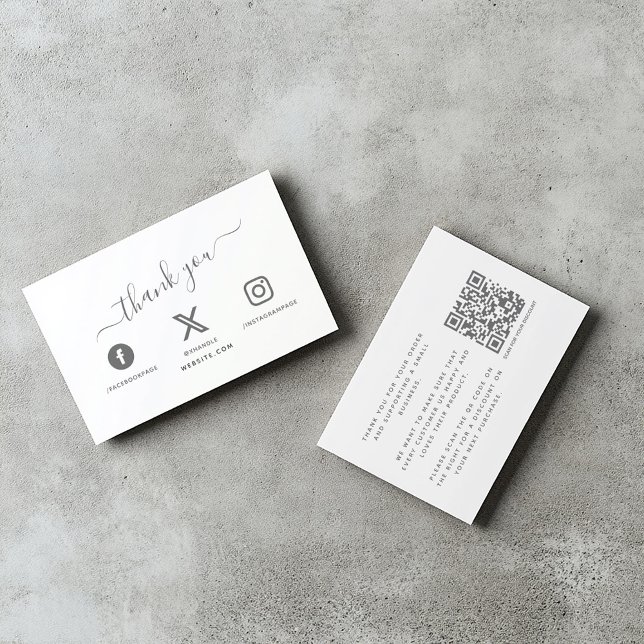 QR-Code Social Media Vielen Dank Rabatt Encl Begleitkarte (White thank you insert card with "thank you" message, QR Code and social media icons)