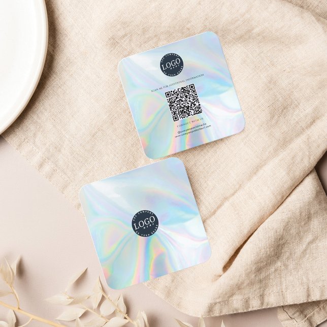 QR Code Social Media Website Holographic Modern Quadratische Visitenkarte (Modern Holographic Business Card with QR Code)