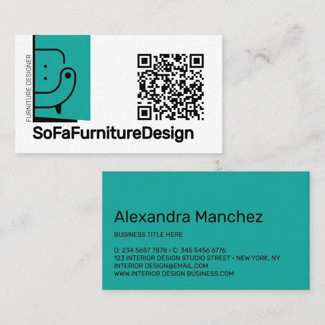 QR-Code-Sofa-Interior-Design-Architekt-Möbel Visitenkarte (Vorne/Hinten)