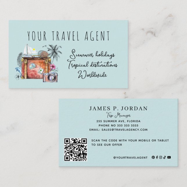 QR CODE Sommerferien Reiseagentur Vorlage Visitenkarte (Vorne/Hinten)
