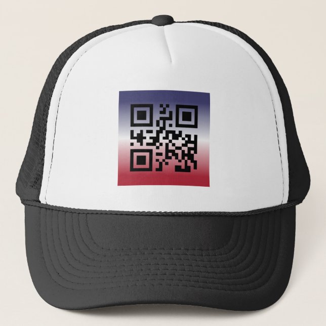 QR Code® Sprichwort: GLÜCKLICH, 4. JULI Truckerkappe (Vorderseite)