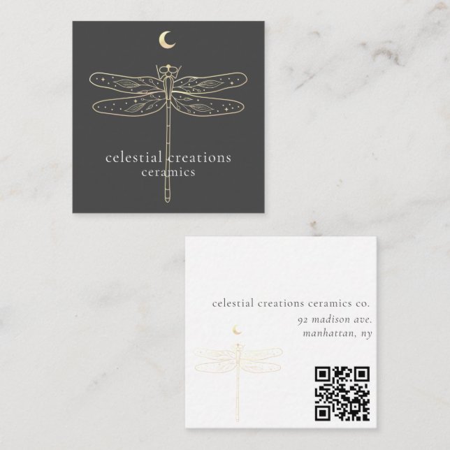 QR Code Square Business Card für Celestial Dragonf Quadratische Visitenkarte (Vorne/Hinten)