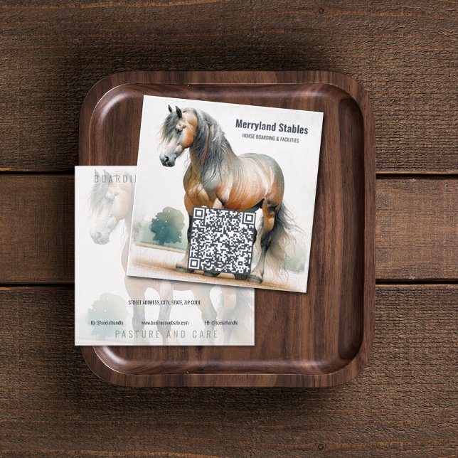 QR Code Square Business Card Quadratische Visitenkarte (Horse QR Code Square Business Cards (front and back))