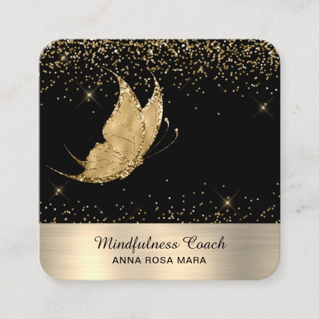*~* QR-Code Star Gold Glitzer Butterfly Mystical Quadratische Visitenkarte (Vorderseite)