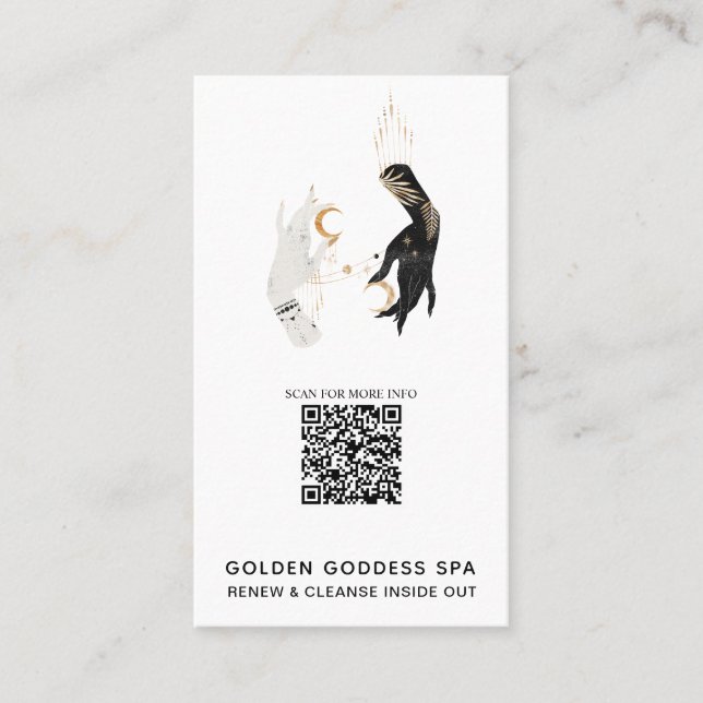 *~* QR Code Sterne Mond Mystic Hands Gold Wellness Visitenkarte (Vorderseite)