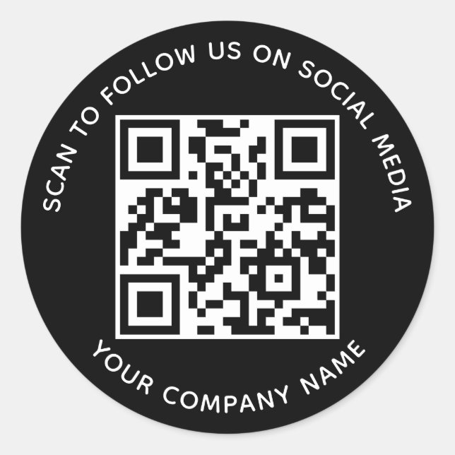 QR-Code-Sticker für Social Media Schwarzer Scan fo Runder Aufkleber (Vorderseite)