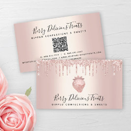 QR Code Strawberry Rose Gold Tropfen Confection Ko Visitenkarte