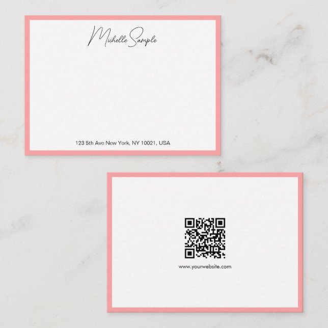 QR Code Stylish Modern Handwritten Script Name Mitteilungskarte (Vorne/Hinten)