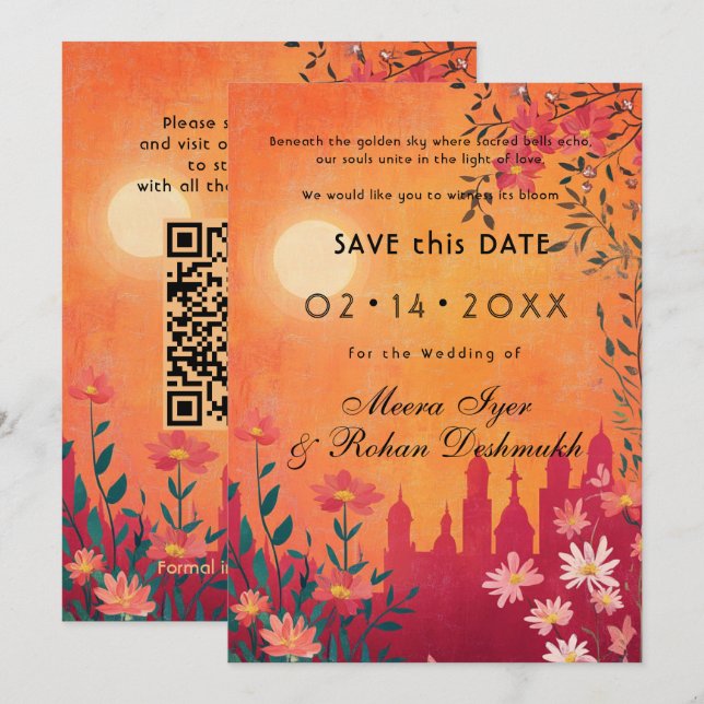 QR-Code Sunset Serenade Wedding Save The Date (Vorne/Hinten)