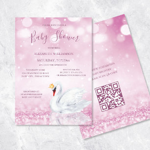 QR-Code   Swan Princess Pink   Girl Baby Dusche Einladung