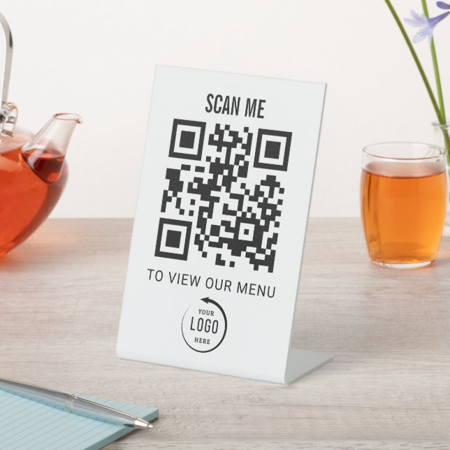 QR Code Tabletop Sign | Digital Menu pedestal sign Sockelschild (In SItu)