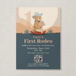 QR-Code Teddy-Bär Cowboy Erstes Rodeo Geburtstag Einladung
