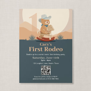 QR-Code Teddy-Bär Cowboy Erstes Rodeo Geburtstag Einladung