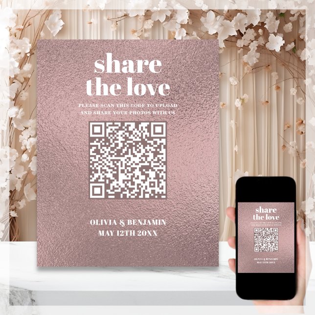 QR Code teilen Sie die Liebe Rose Gold Wedding-Zei Poster (Von Creator hochgeladen)