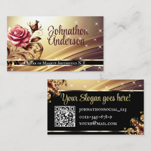 QR Code Template Deluxe Gold Rose Luxus Chic Glam Visitenkarte