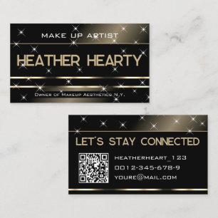 QR Code Template Luxury Black Gold Glitzer Stars Visitenkarte