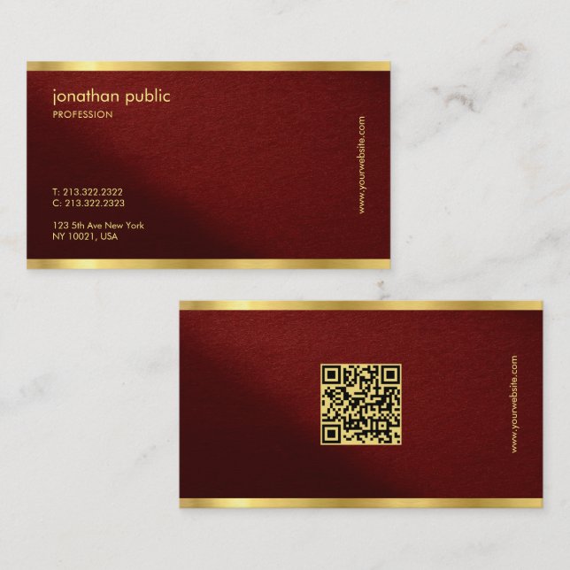 QR Code Template Sleek Gold Text Professional Visitenkarte (Vorne/Hinten)
