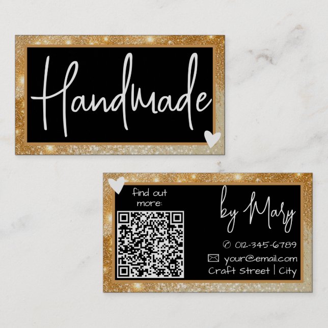 QR Code Template Stilvoll Gold Honey Frame Heart Visitenkarte (Vorne/Hinten)