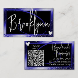 QR Code Template Stilvoll Royal Blue Frame Heart Visitenkarte
