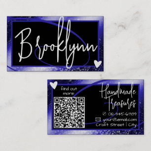 QR Code Template Stilvoll Royal Blue Frame Heart Visitenkarte