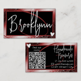 QR Code Template Stilvolle Red Burgundy Frame Hear Visitenkarte