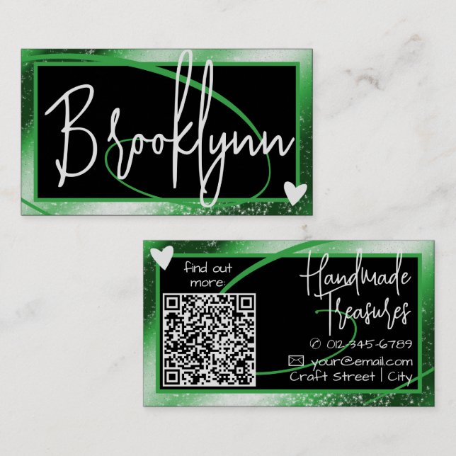 QR Code Template Stilvolles Forest Green Frame Her Visitenkarte (Vorne/Hinten)