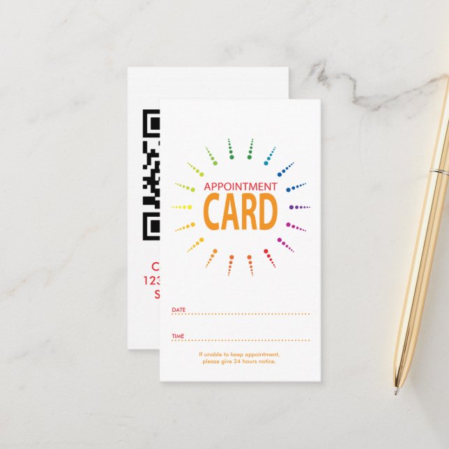 qr-Code-Termin RegenbogenBurst Terminkarte (Vorderseite/Rückseite Beispiel)