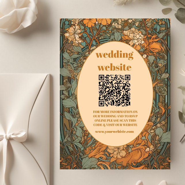 qr code Terracotta Floral Art Nouveau Wedding Begleitkarte (Von Creator hochgeladen)