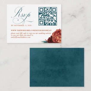QR Code Terracotta Floral Wedding RSVP Begleitkarte