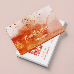 QR Code Terracotta Gold Aquarellfarbe Hintergrund Visitenkarte