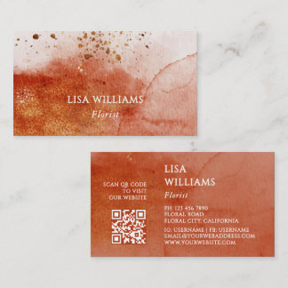 QR Code Terracotta Gold Watercolor Background Visitenkarte