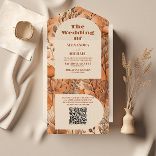QR Code Terracotta Wasserfarben Wildblumen Hochzei All In One Einladung