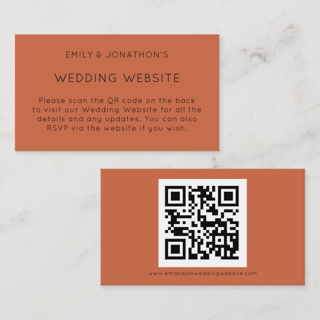 QR Code Terracotta Wedding Website Begleitkarte (Vorne/Hinten)