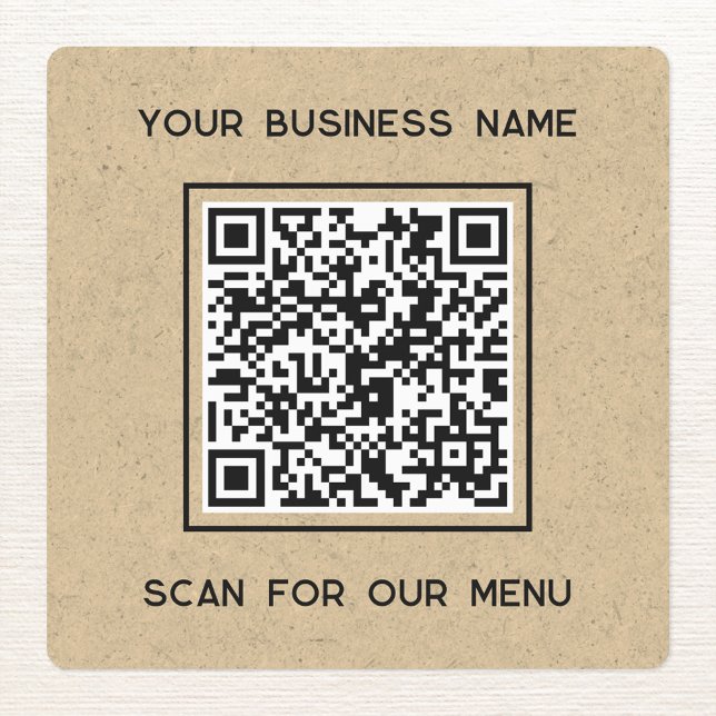 QR Code Text Business Scan für Browsers des Menüs Etiketten (Small business menu QR code and text brown paper background sticker)