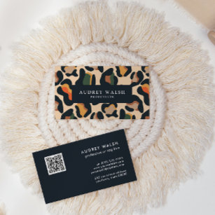 QR CODE Tierische Hautleopard-Fleckenfarben Visitenkarte