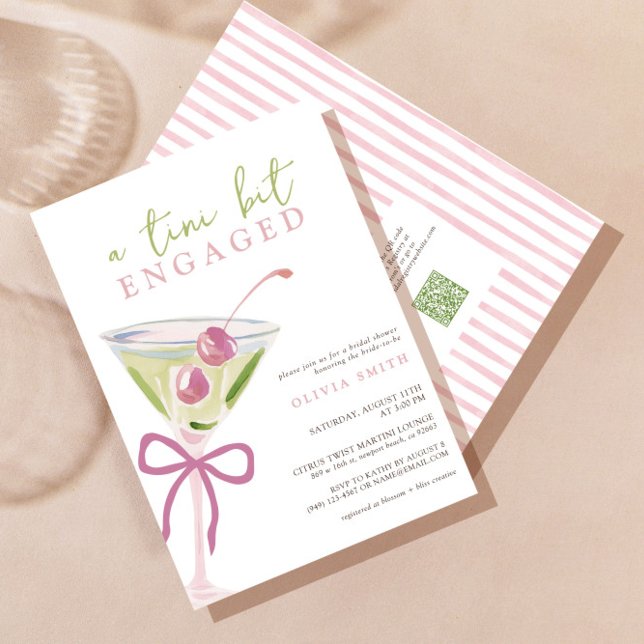 QR Code Tini Bit Engaged Martini Bridal Shower Einladung (Von Creator hochgeladen)